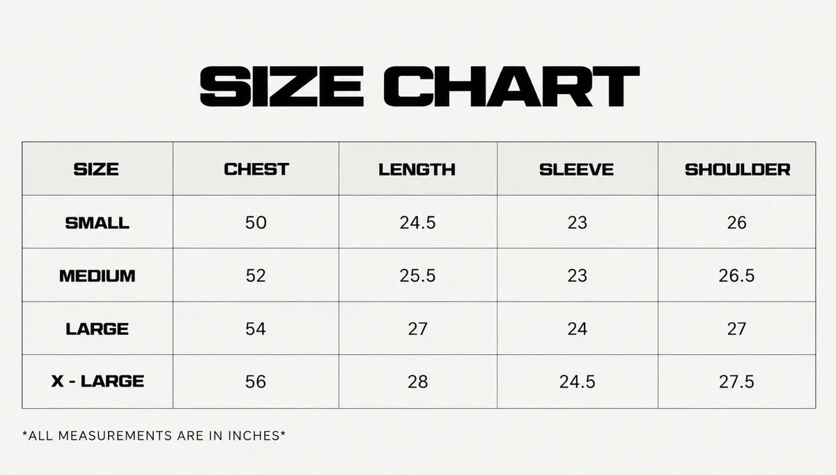 Internet Love Hoodie — Size Chart (Inches)
